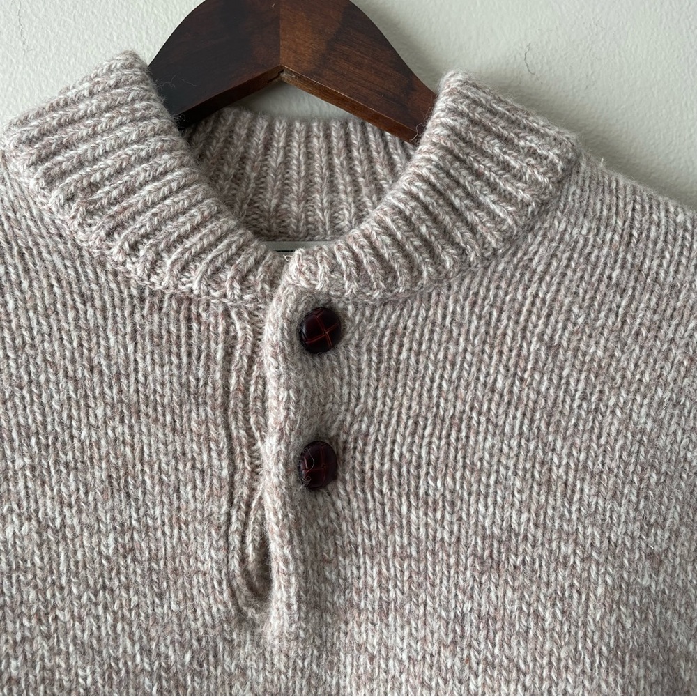 LL BEAN 100% Lambswool Fisherman Henley Knit Sweater Men’s M Tall Cream Beige - Picture 4 of 5
